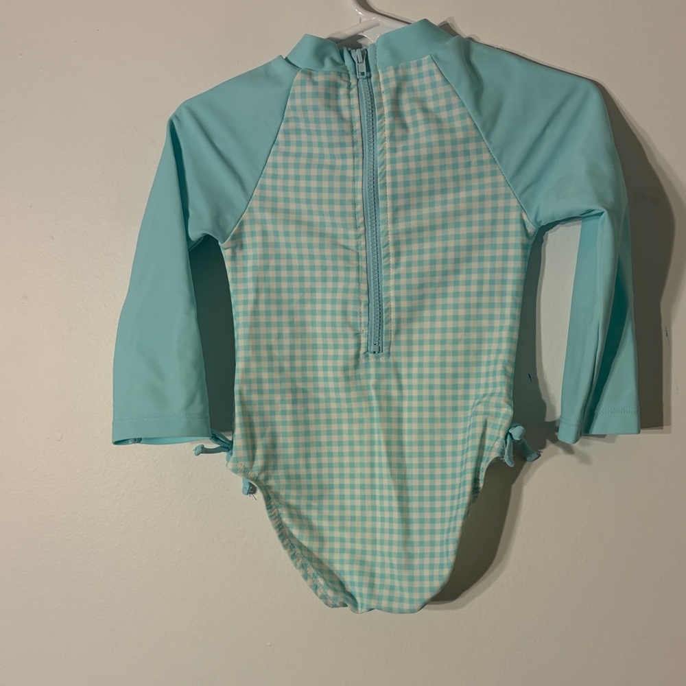Little Me Aqua Checkered Rashguard with Daisy - Picture 2 of 3